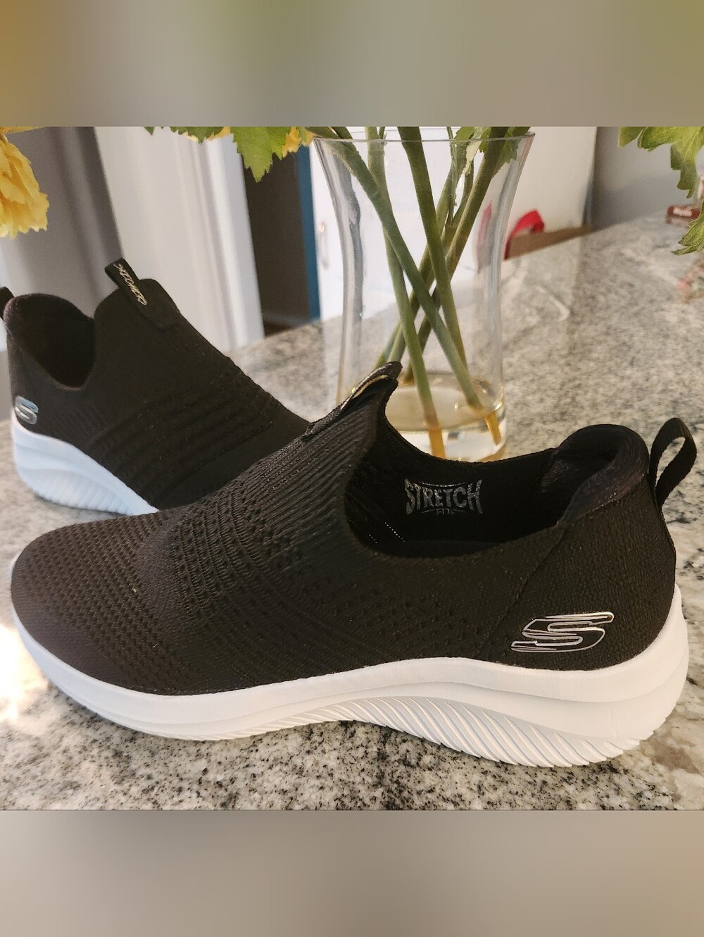 Skechers Black Slip-On Lightweight Knit Walking Sneakers